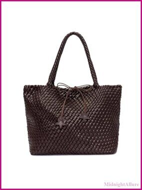 Faux Leather Woven Tote Handbag Set Vegan Leather Shoulder Purse With Pouch